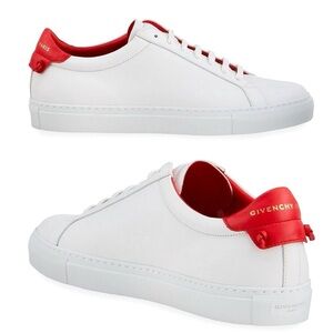 Givenchy White Leather Low-Top Sneakers w/ Red Heel Tab (White Red Urban knots)